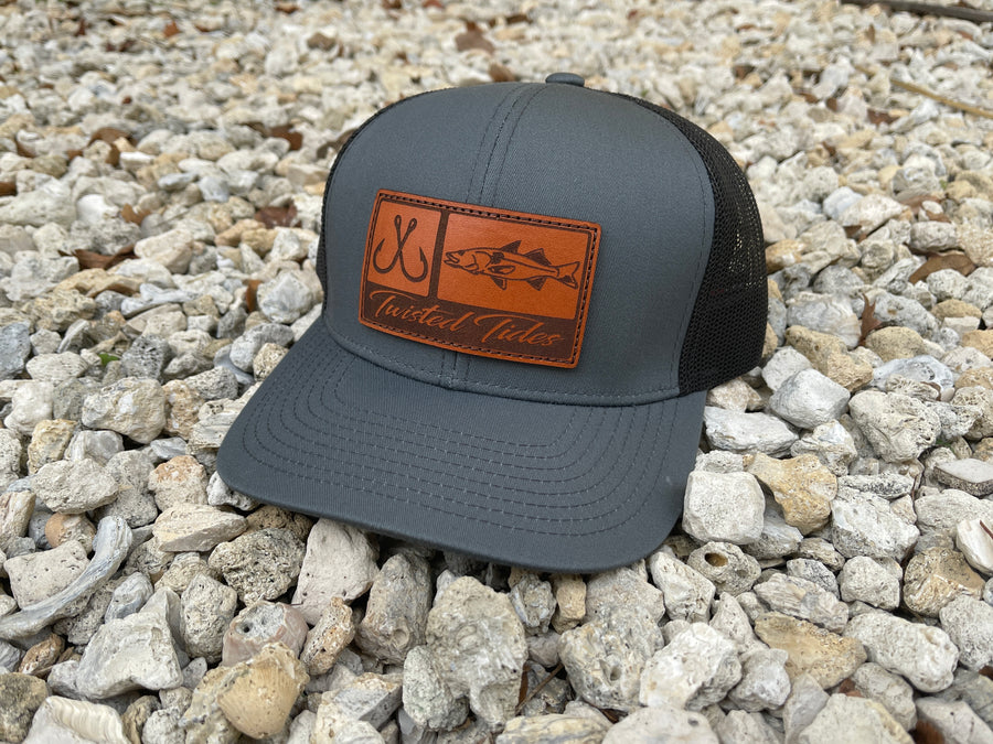Charcoal & Black Leather Patch Hat
