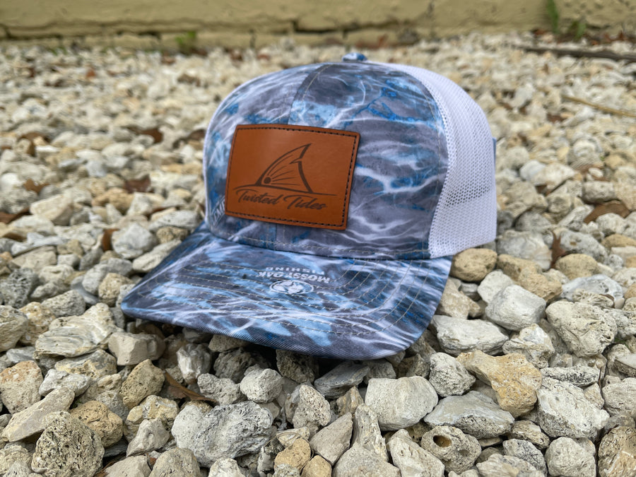 Agua Camo & White Leather Patch Hat